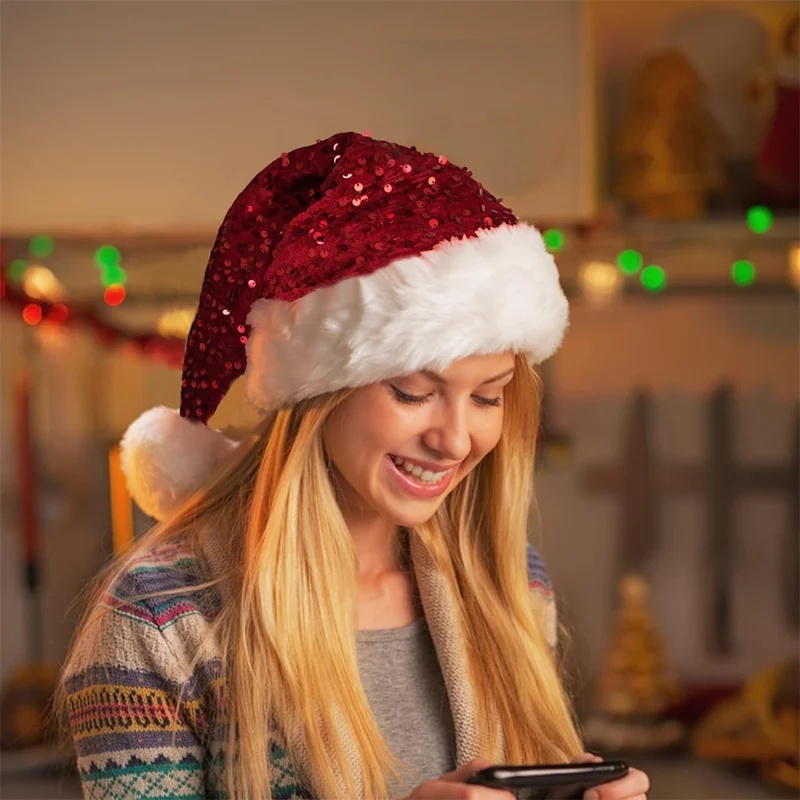 Double-Layer Sequin Christmas  - Santa Hat Plush review and price
